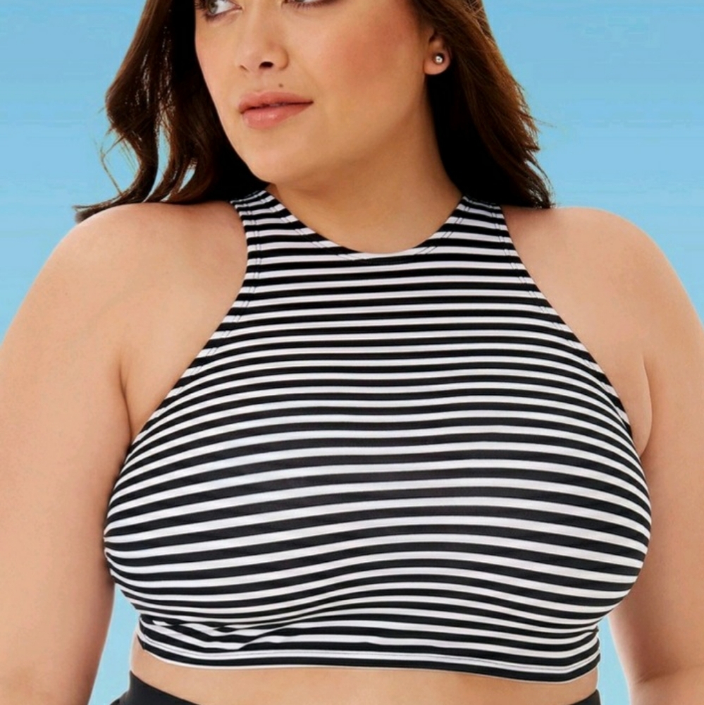 Black & White Striped Bikini Top